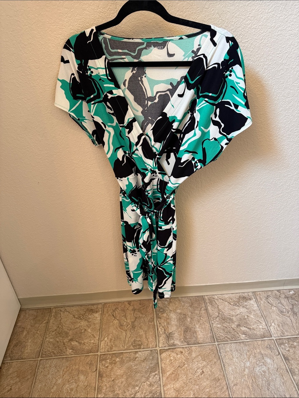 Nine West Teal, Black & White Wrap-Style Jumpsuit